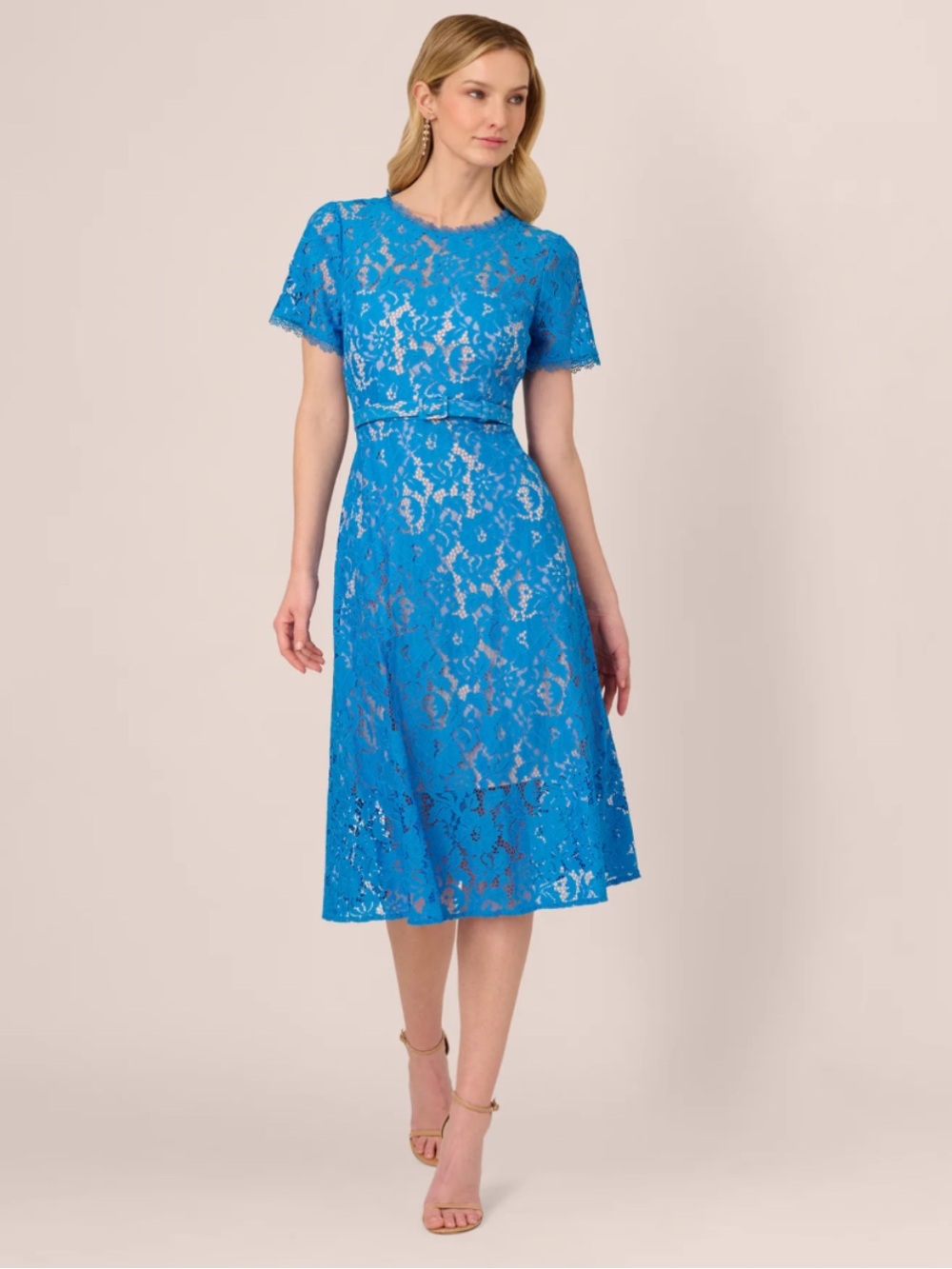 Adrianna Papell Bright Blue Lace Midi Dress